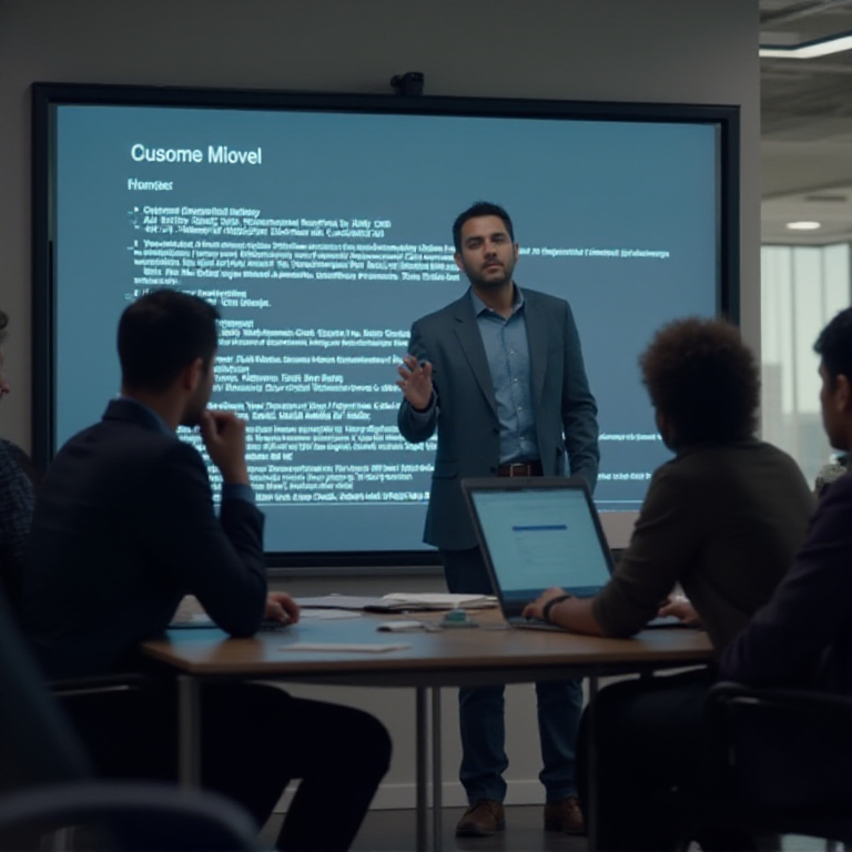 AI-generated image of a corporate team in Elk Grove participating in a cybersecurity awareness training session, with a digital presentation on phishing threats displayed on a large screen in a modern office setting.