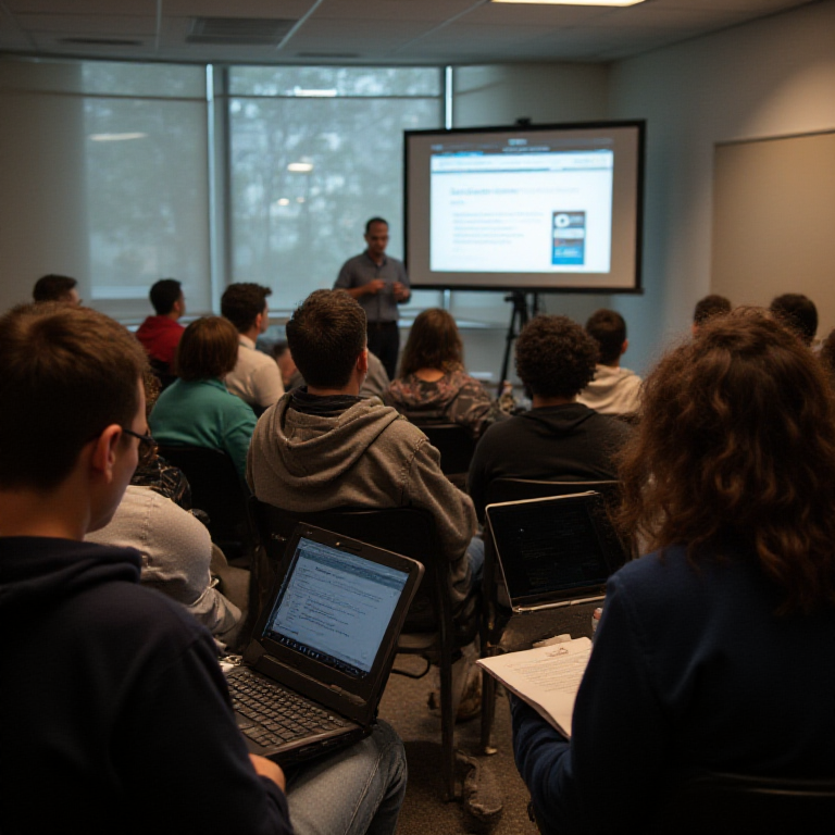 Community members in Elk Grove attending a local cybersecurity awareness seminar focused on online safety and digital literacy.