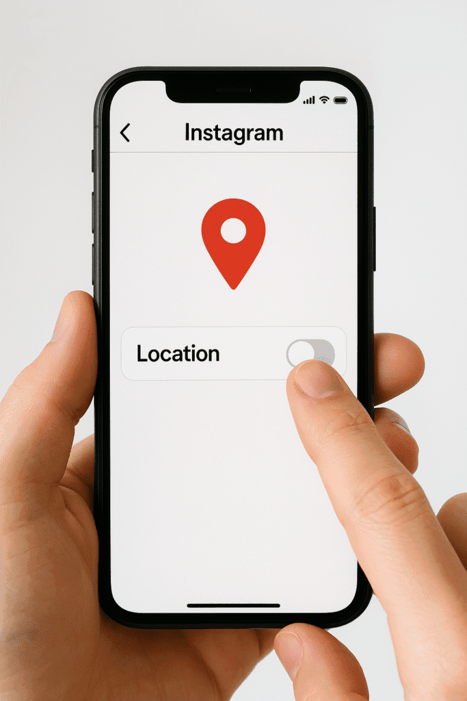 Instagram location settings screen with a location pin icon and toggle switch