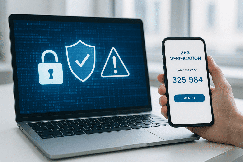 Two-factor authentication verification screen with code 325 984 and a Verify button