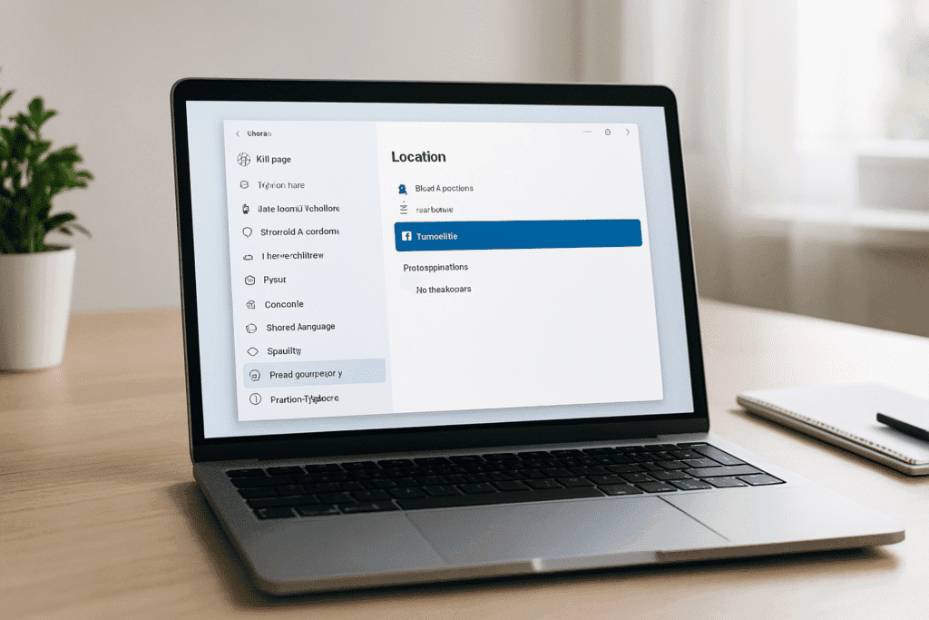 Laptop showing a settings page with the Location section open
