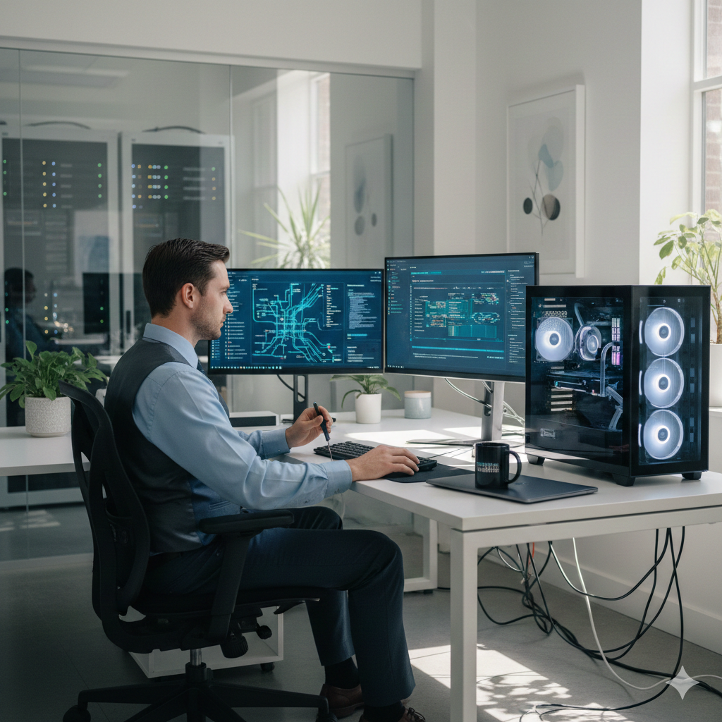 Professional IT technician in business casual attire