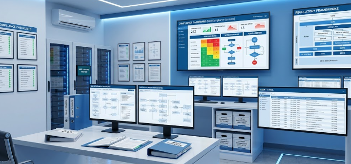 Healthcare regulatory compliance framework showing documentation and audit processes