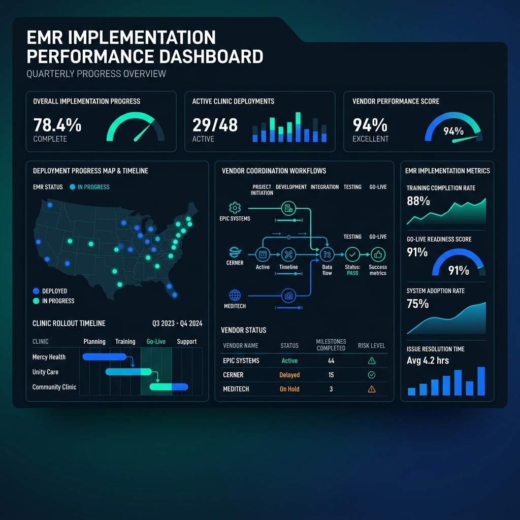 EMR Implementation Metrics and Deployment Progress Dashboard