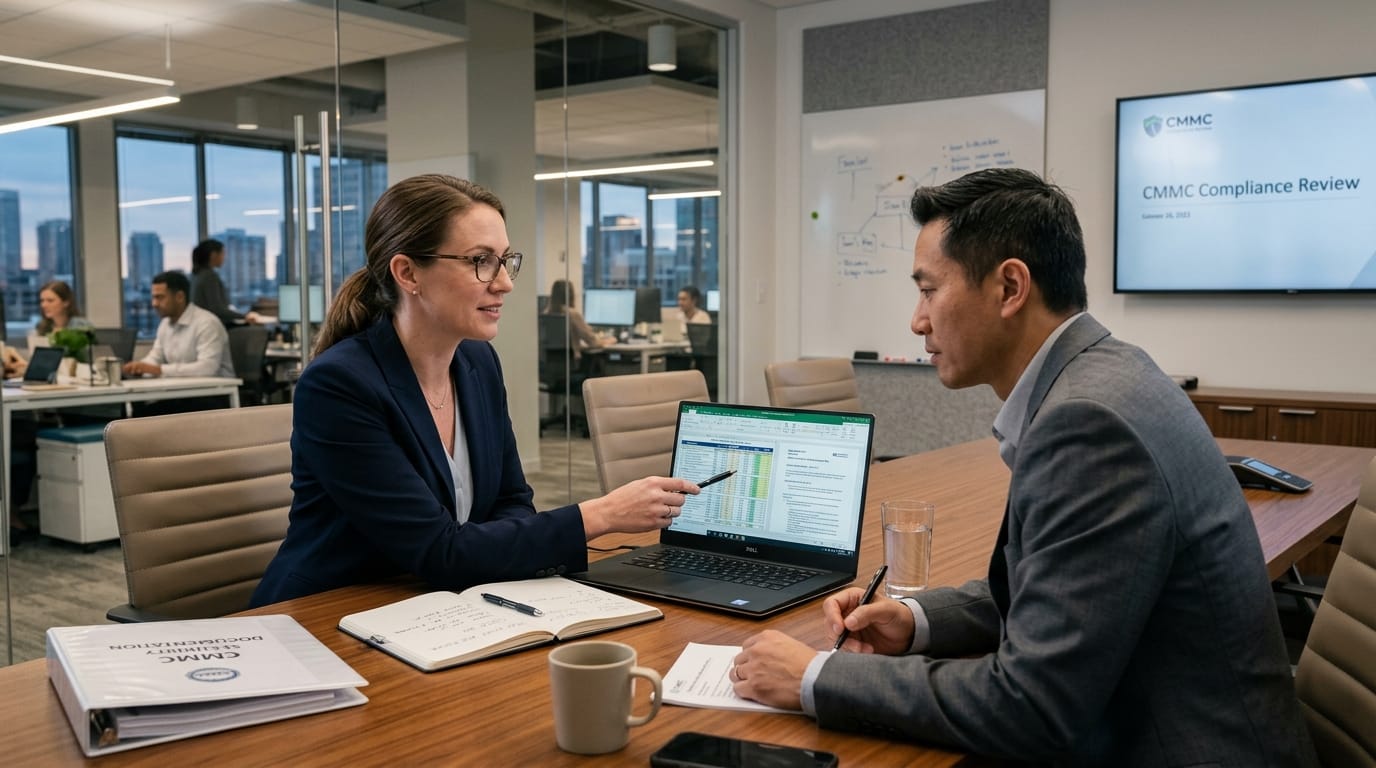 CMMC and compliance auditor reviewing security controls