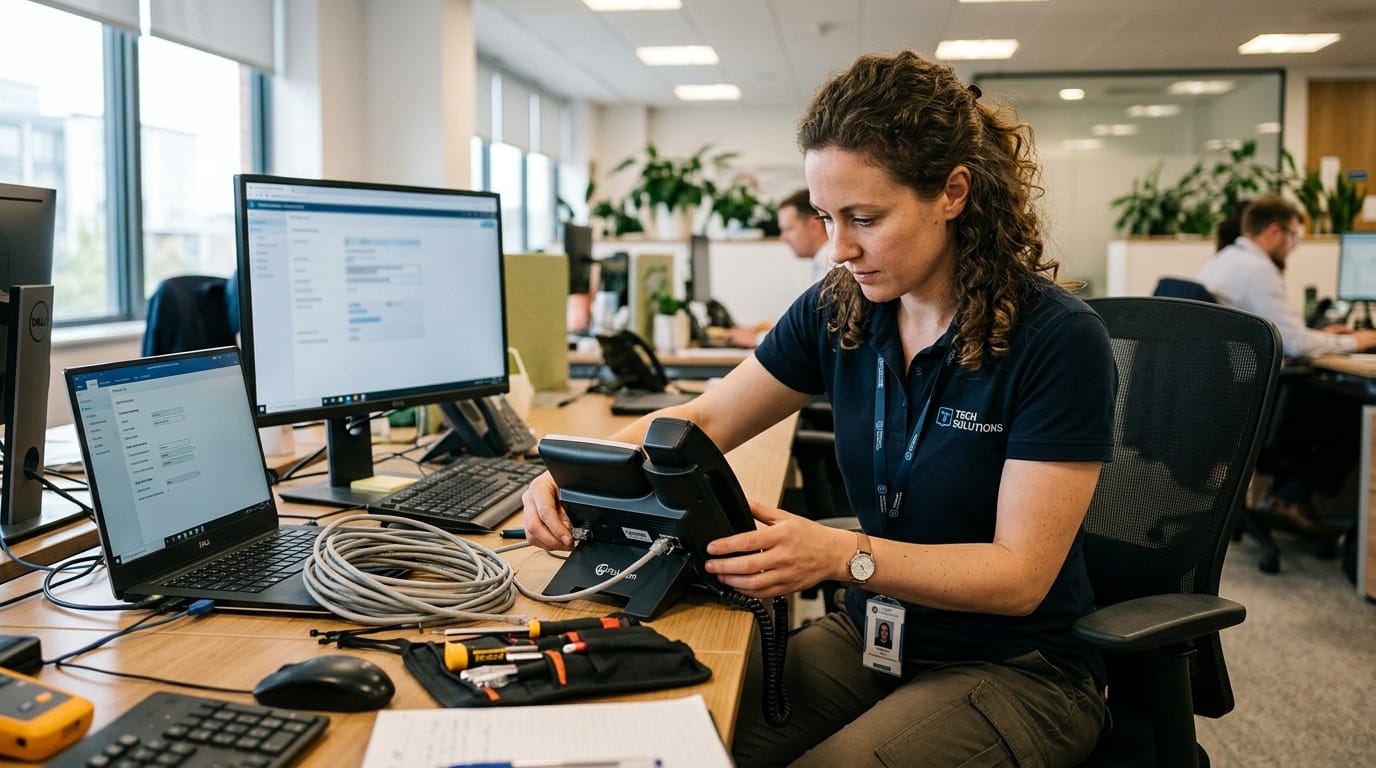 Business PC Support - Managed It Services 7 VoIP and telecom specialist configuring business phone systems